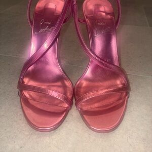 Christian Louboutin Metallic Pink Satin Strappy Heels